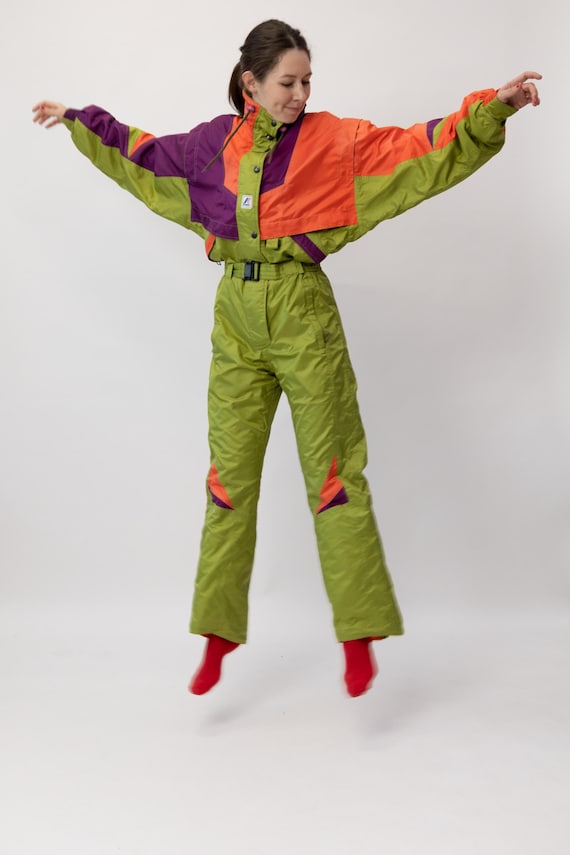 Vintage K-Way Colorblock Ski Suit Purple Orange Green Size M