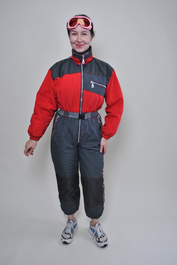 Vintage 90s One Piece Ski Suit, Retro Apres Ski Snowsuit, Size S