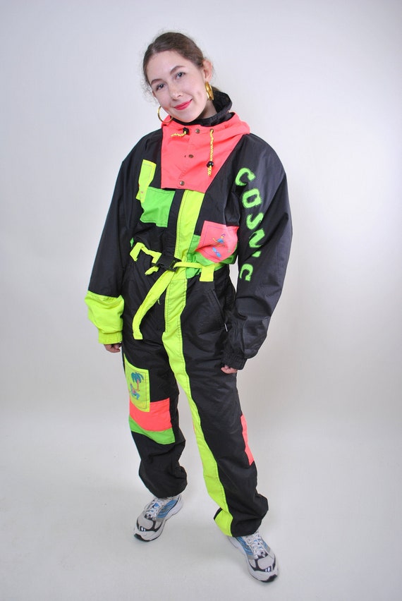 80s Black Neon Ski Suit