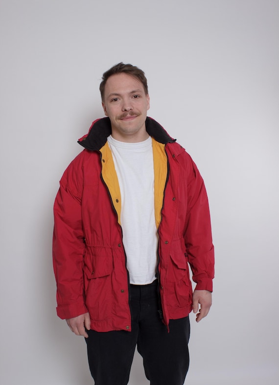 90s Red Outdoor Jacket Vintage Hooded Anorak Utility Windbreaker Size S