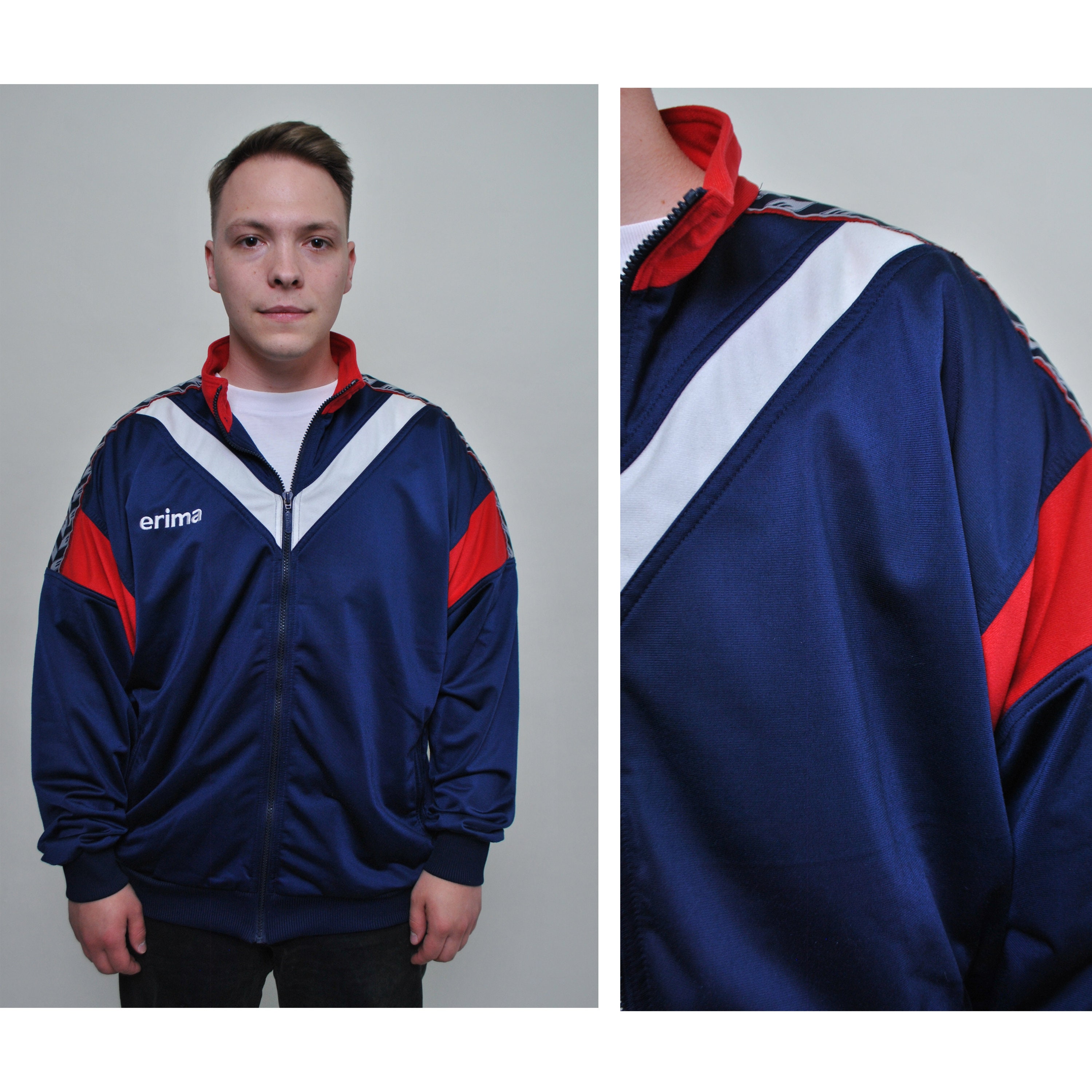 TarasCommon 90s Festival Jacket, Multicolor Sport Jacket Sport Suit Top, Blue Windbreaker 1990s Athletic Style Shell Jacket Retro Tracksuit, Size L