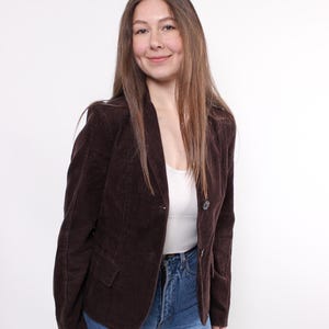 90s corduroy blazer in brown, vintage crop cord suit jacket, Size S
