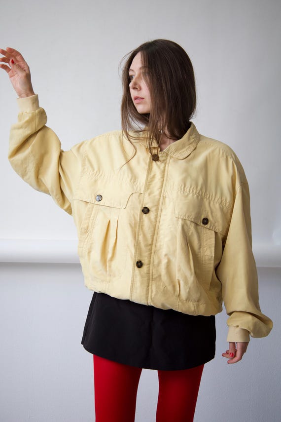 80s Butter Yellow Oversized Bomber Jacket Size XL