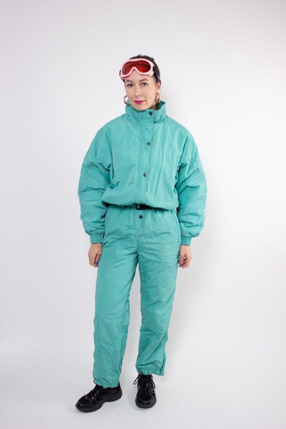 Vintage 90s Mint Ski Suit, One Piece Snowsuit, Retro Snow Jumpsuit, Size M