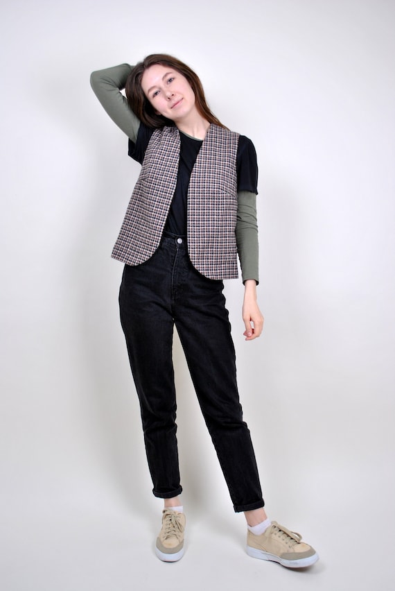 90s houndstooth pattern vest, vintage printed hunter style retro vest, Size M