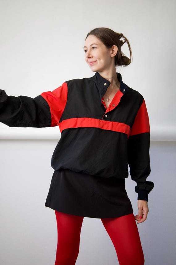 90s Black Red Colorblock Pullover Jacket Size M