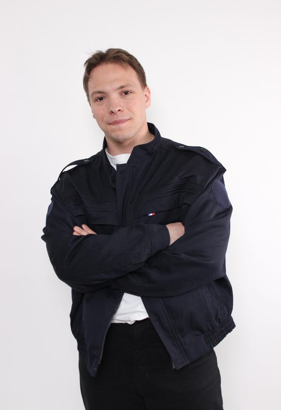 Vintage 90s Blue Harrington Jacket XL Minimalist Bomber Jacket Retro Workwear Lightweight Coat