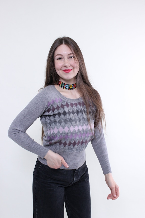 Vintage Luisa Spagnoli sweater, 90s casual grey crop sweater, Size L