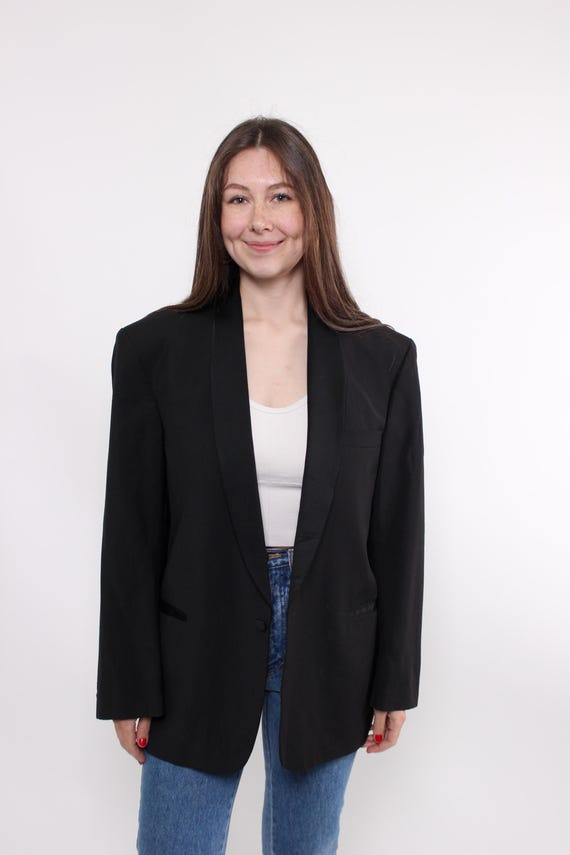 90s formal blazer in black, vintage women classic suit jacket, Size L