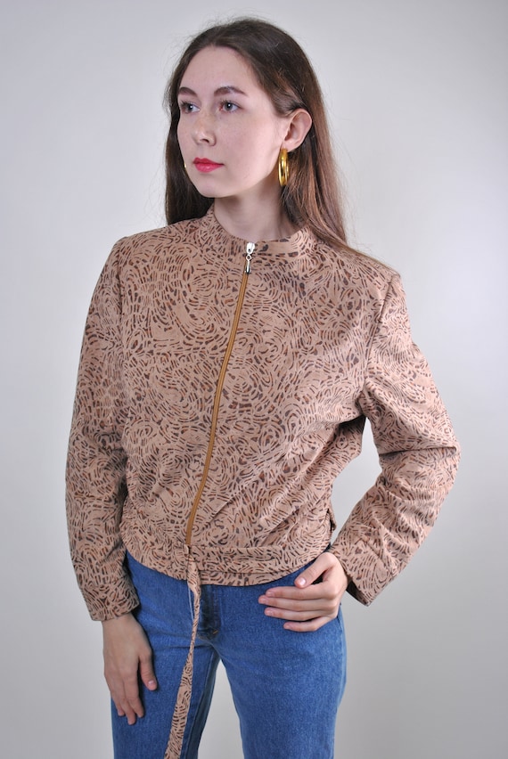 90s Vintage Abstract Print Crop Jacket - Size M