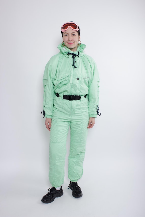 Vintage 90s Green One Piece Ski Suit: Retro Metallic Jumpsuit, Size M