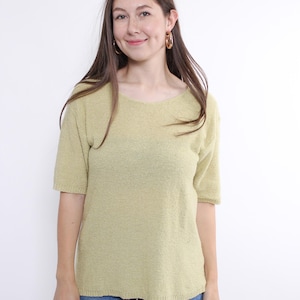 90s knit blouse in green, vintage minimalist wool blouse, Size L
