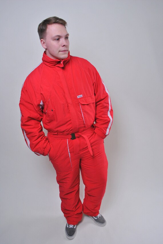 Red One Piece Red Ski Suit, Retro Italian Full Ski Suit, Size L -   Norway