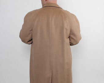 80s Classic Wool Overcoat in Beige, Vintage Men Collared 80s Classic Wool Overcoat in Beige, Vintage Men Collared