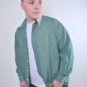 90s plaid green button up, Vintage men oversized shirt with long sleeve, Size XXL