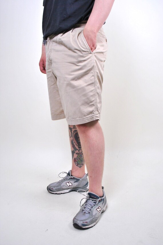 Vintage 80s Beige Cotton Bermuda Shorts, High Waisted Chino Summer Bottoms