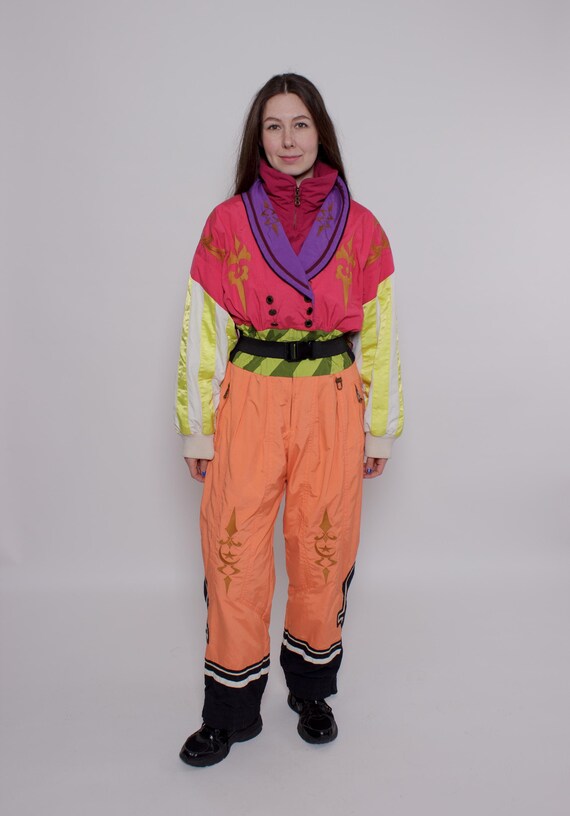 Vintage Bogner Ski Suit One Piece Snowsuit 90s Neon Women, Size M