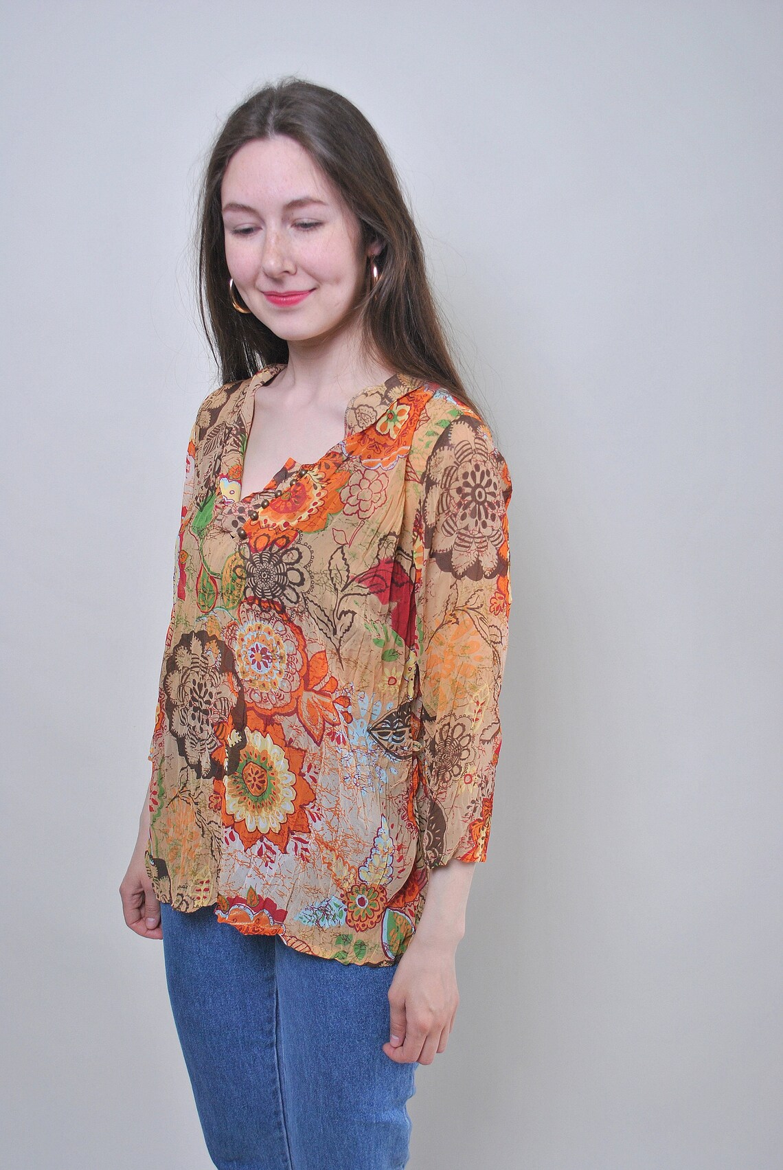 Hippie Bluse Mit Trompetenarmel