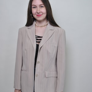 90s Minimalist Striped Blazer, Vintage Pastel Color Two Button 