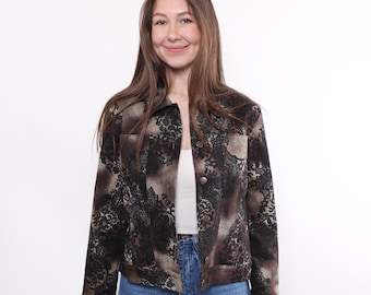 Vintage 80s Cropped Cotton Jacket: Abstract Floral Design, Petite