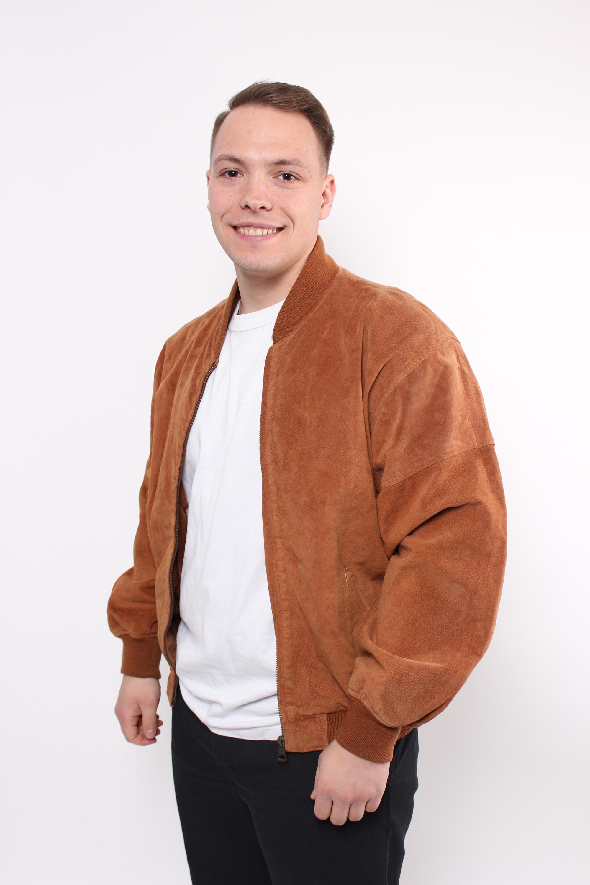 90年代のレザーボンバージャケット、ヴィンテージスエードブラウン