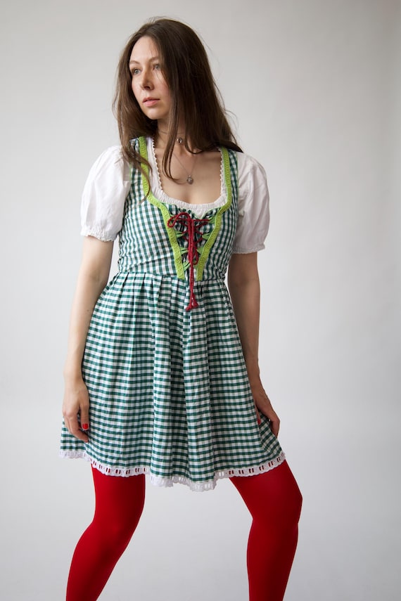 Vintage Bavarian Gingham Dirndl Dress Vintage Size S