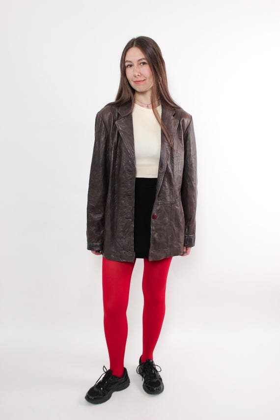 Vintage 80s Brown Leather Jacket , Oversized Leather Blazer, Size