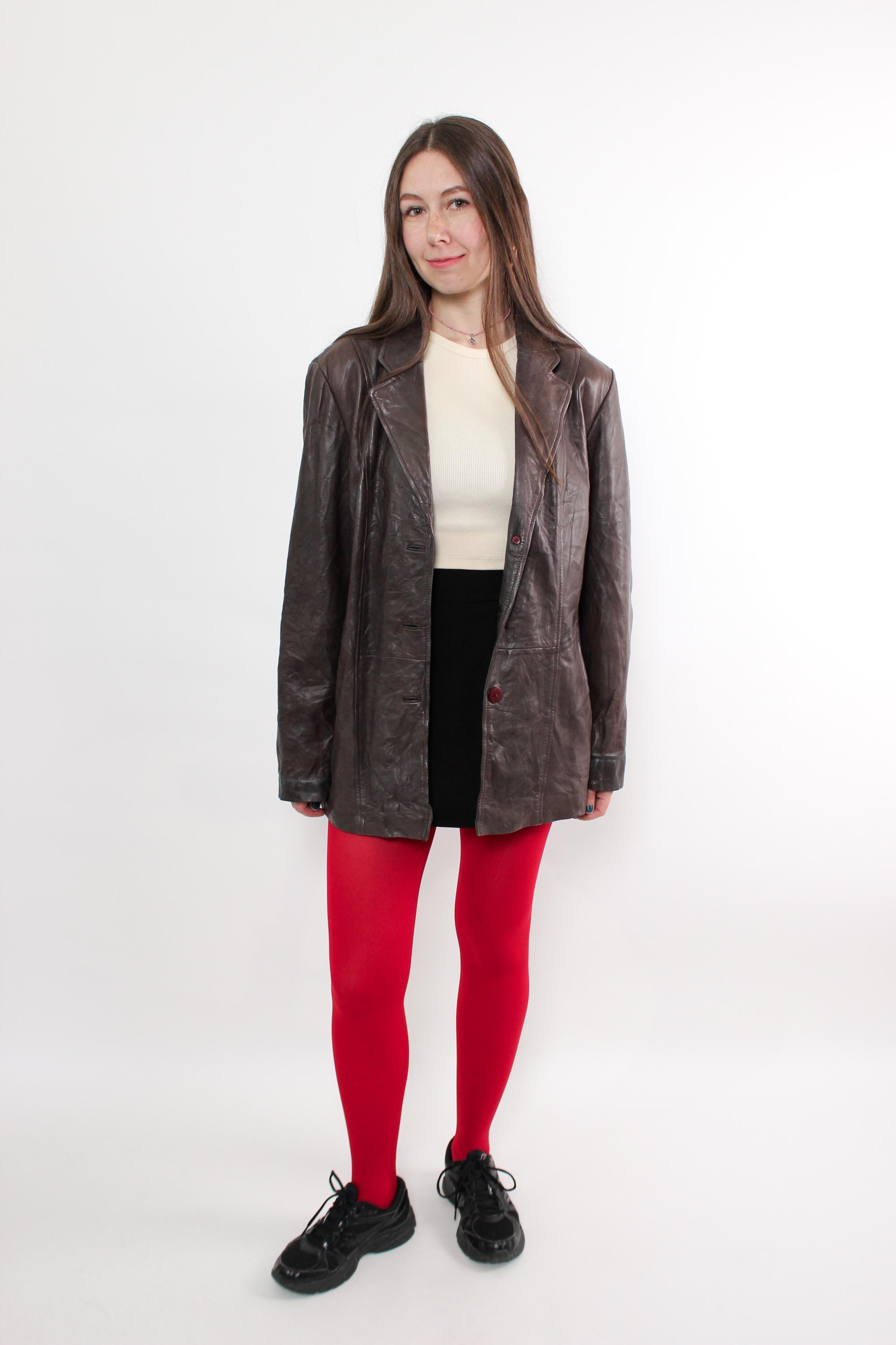 Vintage 80s Brown Leather Jacket , Oversized Leather Blazer, Size