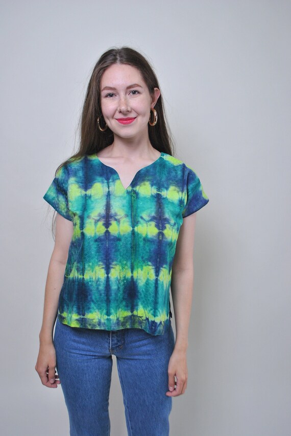 Vintage acid print festival blouse, 90s multicolor rave blouse, Size M