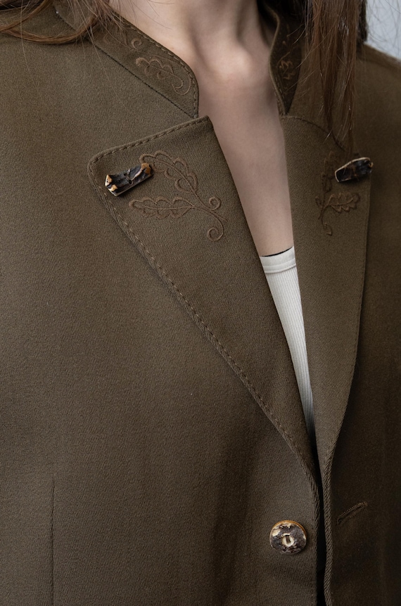 Embroidered Wool Blazer 90s Olive Green Vintage Austrian Trachten Jacket Size L