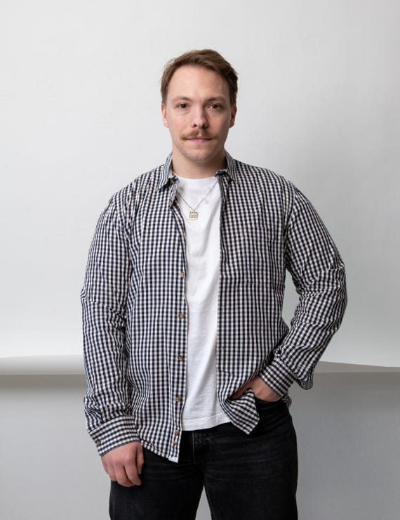 Gingham Shirt Vintage 80s Mens Cotton Oversized Check Button Up Size M