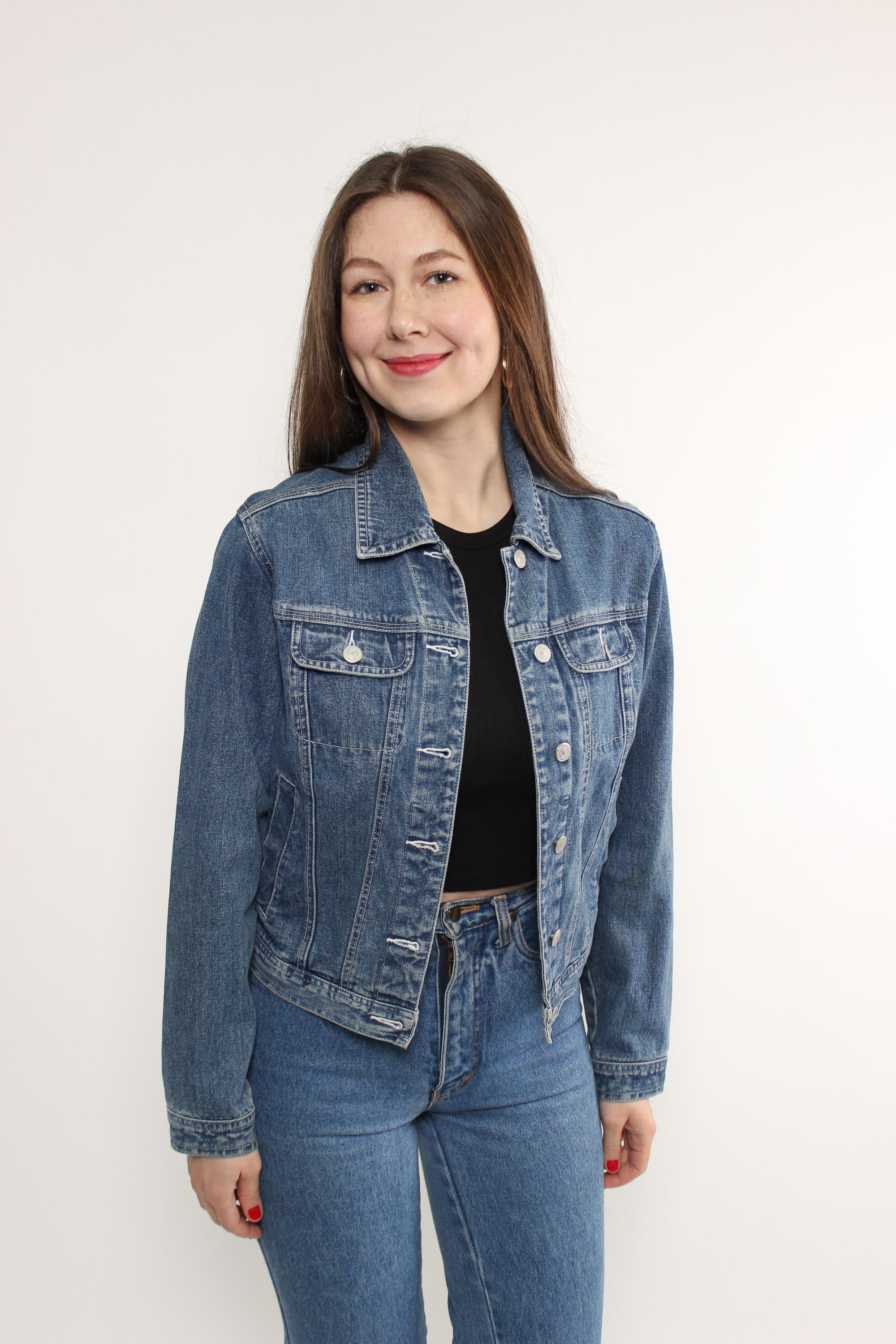 90s Denim Jacket in Dark Blue, Vintage Heavy Cotton Trucker