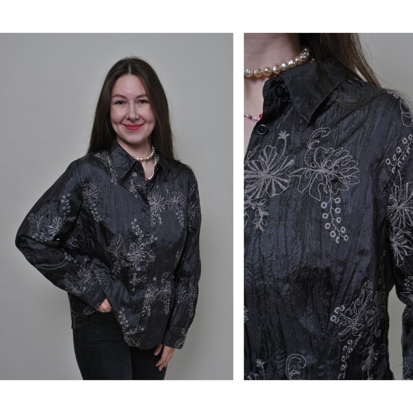 Chemisier Femme Noir à Motifs Floraux Style&Co. - Taille S, Manches Transparentes, Neuf Sans étiquette