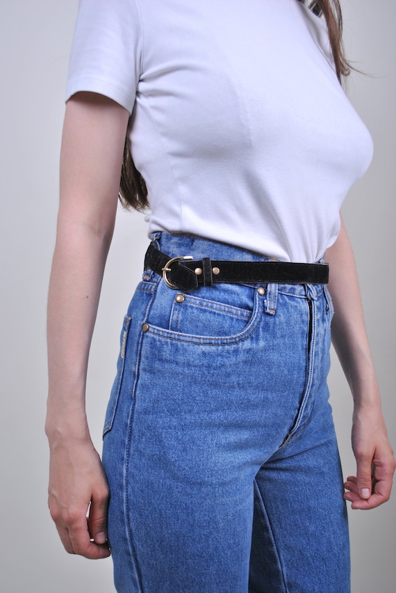 Vintage evening velvet belt with gold color chain and leather