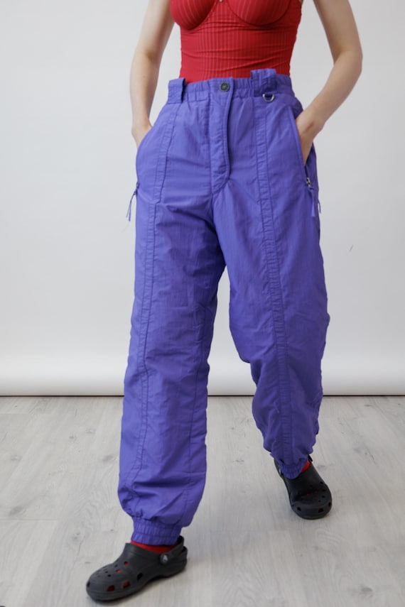 90s Periwinkle Violet Vintage Ski Pants High Waist Padded Snow Trousers Size L