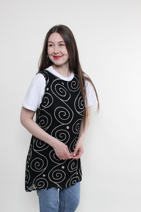 Vintage 90s black sleeveless dress, sheer mini dress, Size L