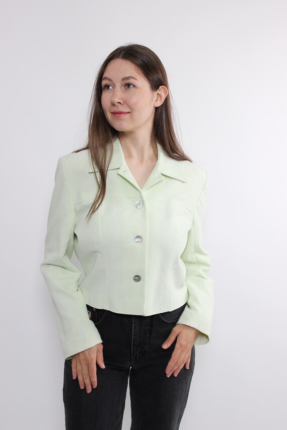 Vintage 90s Crop Blazer, Pastel Green Cropped Jacket, Minimalist 90s, Size M
