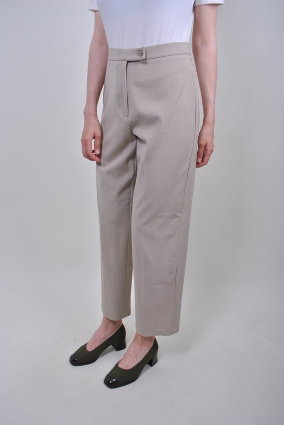 90s Greige Tailored Trousers Vintage High Waist Cropped Straight Leg Minimalist Pants Size M