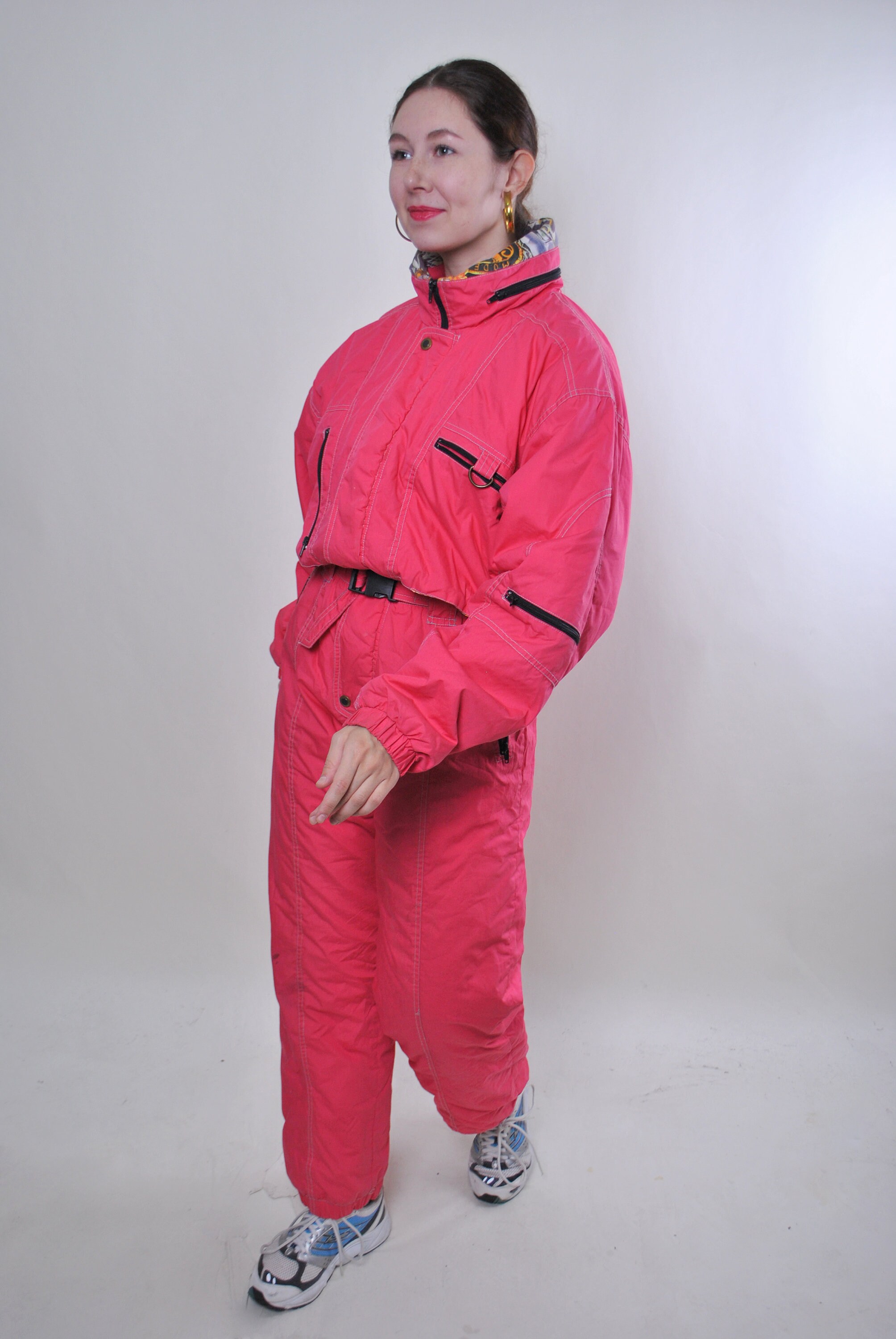 Vintage pink one piece ski suit retro women snow suit Size S Etsy