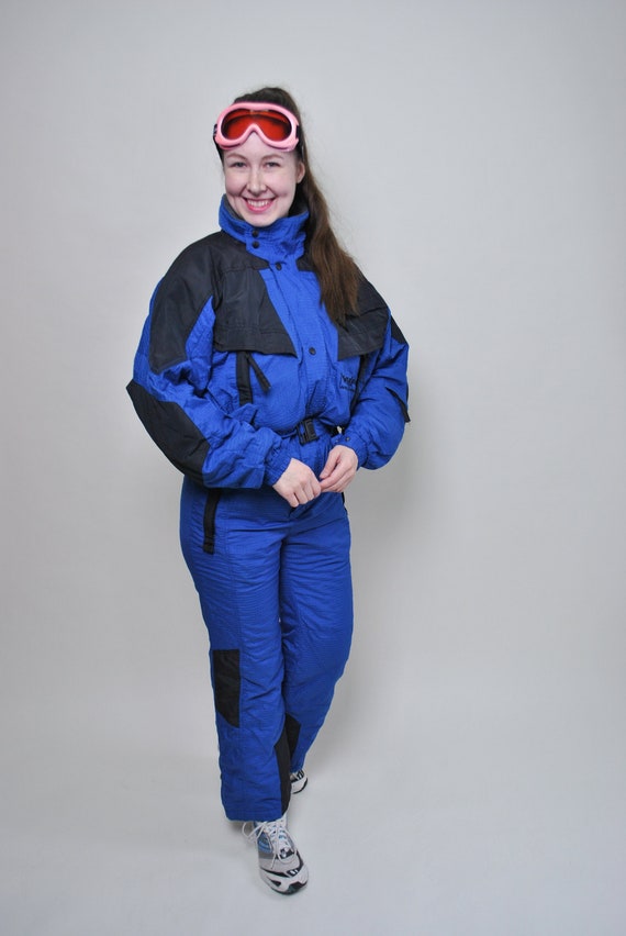 90s Vintage One Piece Ski Suit, Retro Womens Colorblock Snowsuit, Size M