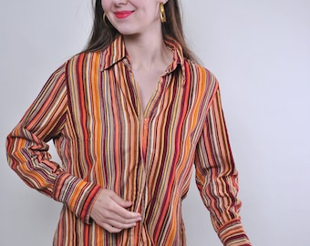 Vintage cotton striped multicolor blouse, Size M