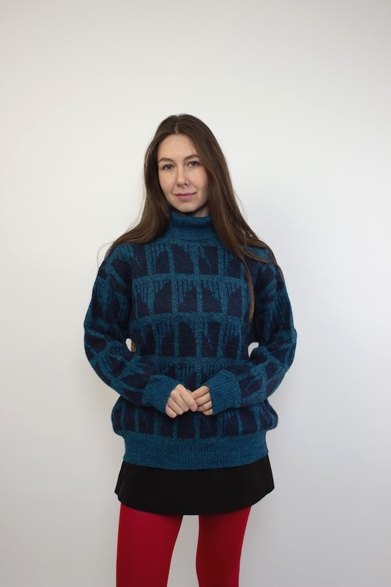 Vintage 90s Womens Abstract Knit Pullover, Cozy Retro Winter Jumper, Size L