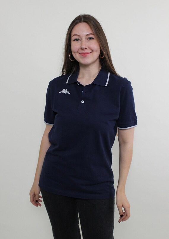 Vintage Kappa Polo Shirt, 90s Navy Blue Embroidered Omini Logo Sportswear M