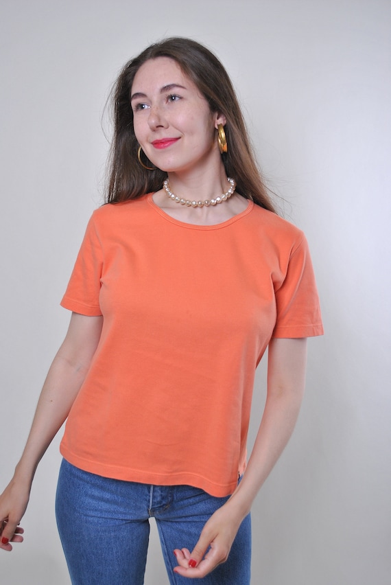 90s minimalist tee shirt, vintage orange color essential top, Size XL