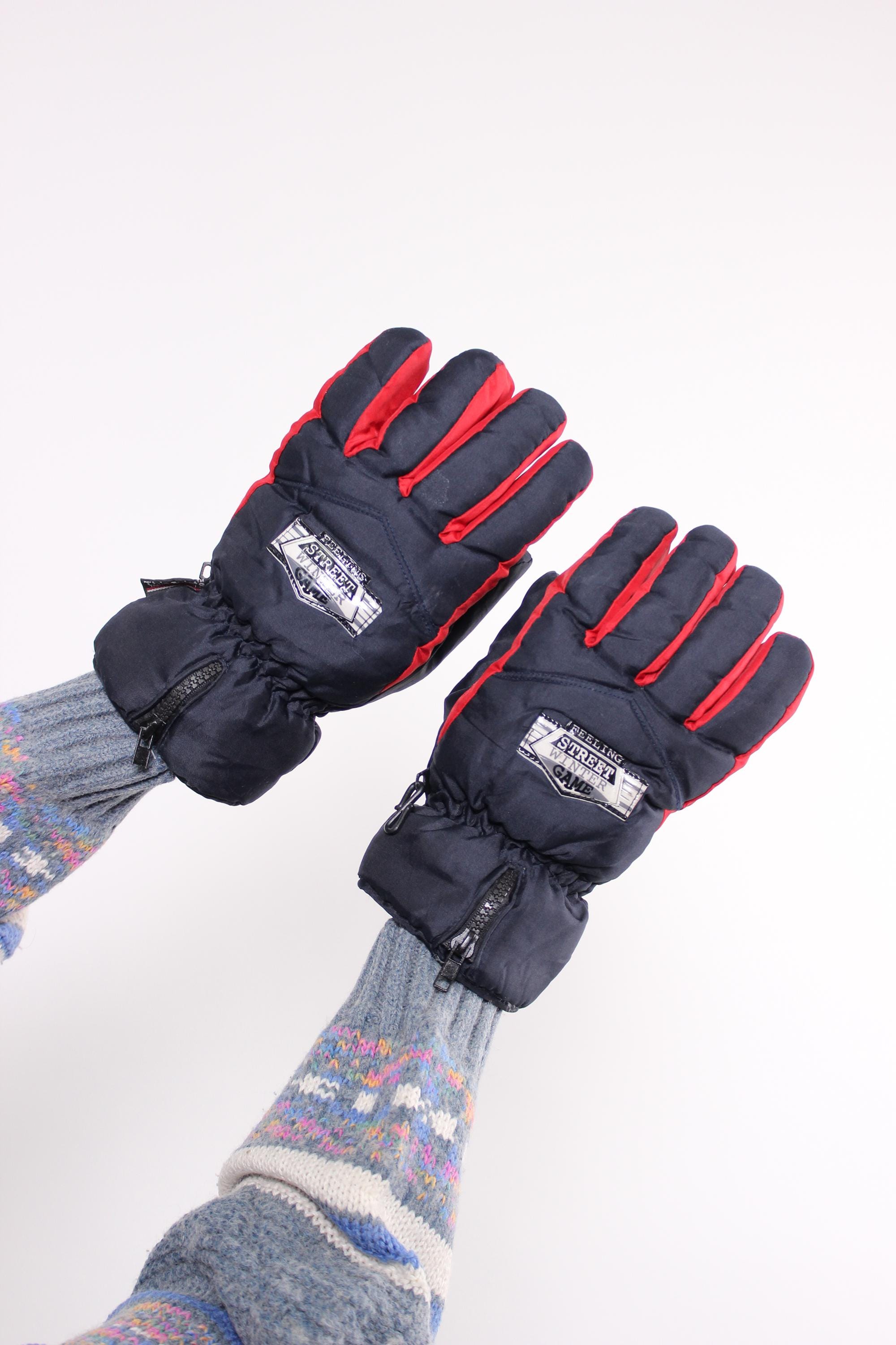 90s Retro Ski Gloves, Vintage Winter Sport Accessories in Blue and
