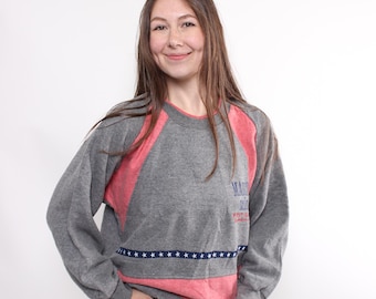 90s sportswear sweatshirt, vintage funky pinky grey sweatshirt with embroidery, Size M