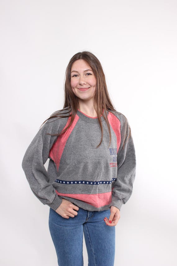 90s sportswear sweatshirt, vintage funky pinky grey sweatshirt with embroidery, Size M