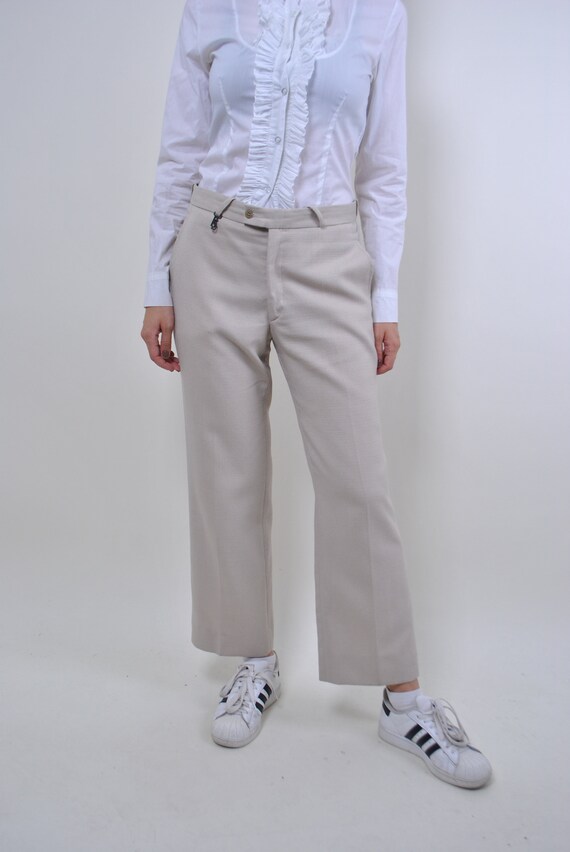 Buy 90s Wide Trousers, Vintage Beige Cropped Formal Suit Pants 