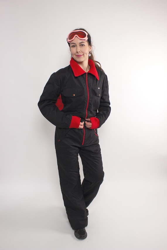 Vintage VdeV Ski Suit, Black Red One Piece Snowsuit, 90s French Jumpsuit, Size M