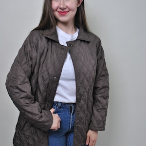 90s quilted jacket, Vintage lightweight coat MEDIUM size 1990s fashion minimalist hunter jacket, Size M